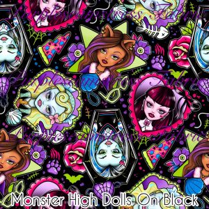 Monster High Dolls on Black - Fabric