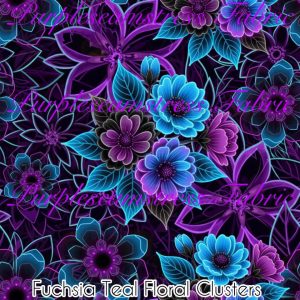 Fuchsia Teal Floral Clusters - Fabric