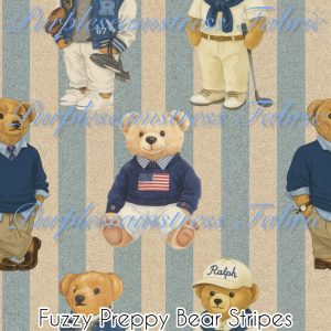Fuzzy Preppy Bear Stripes - Fabric