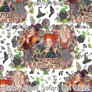 Witchy Spell Sisters on White - Fabric