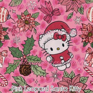 Pink Leopard Santa Kitty - Fabric