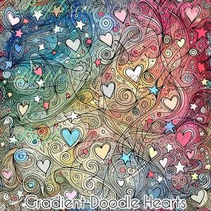 Gradient Doodle Hearts - Fabric