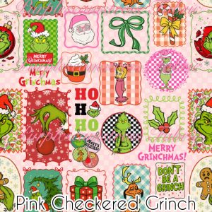 Pink Checkered Grinch - Fabric