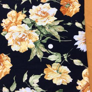 Big Bold Yellow/Gold Roses on Black Cotton Lycra BUNDLE