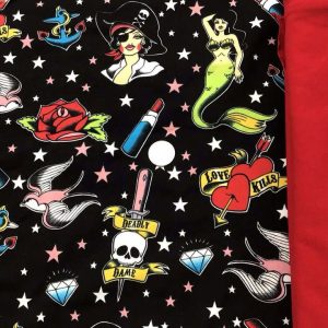 Mermaid Tattoos on Black Cotton Lycra BUNDLE