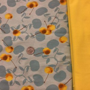 Yellow Cherries on Blue Cotton Lycra BUNDLE