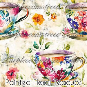 Painted Floral Teacups - Fabric