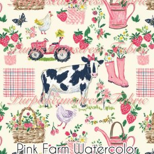 Pink Farm Watercolor - Fabric