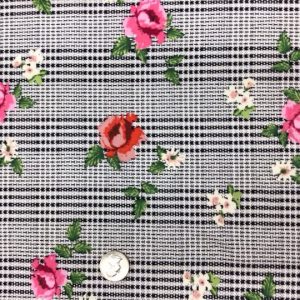 Beautiful Roses on Plaid Double Brushed Poly - Fabric