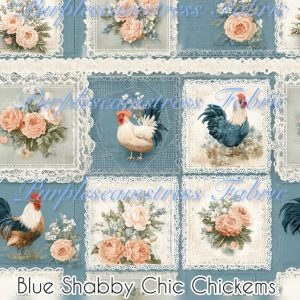 Blue Shabby Chic Chickens - Fabric