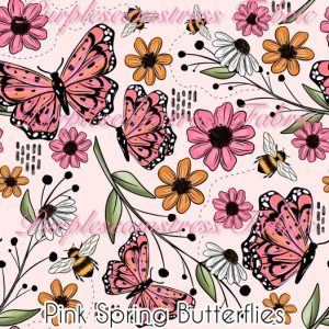 Pink Spring Butterflies - Fabric