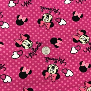 M Mouse on Pink Dots Cotton Lycra - Fabric