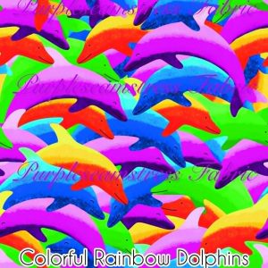 Colorful Rainbow Dolphins - Fabric