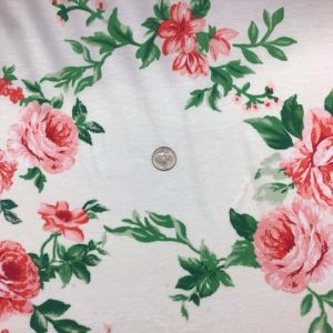 Coral Roses on Cream Rayon Spandex - Fabric