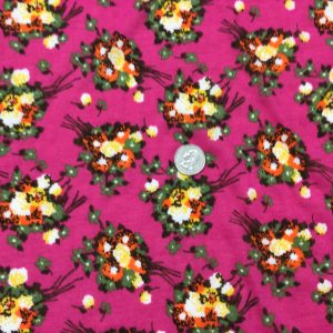 Cute Bouquets on Hot Pink Rayon Spandex - Fabric
