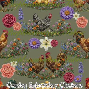 Garden Embroidery Chickens - Fabric