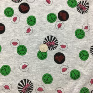 Groovy Lips & Peace Signs on Grey French Terry - Fabric