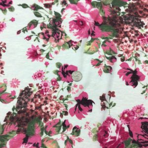 Lush Pink Roses on Ivory Sheer Stretch Mesh - Fabric