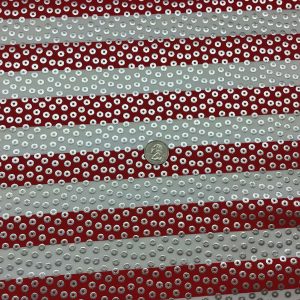 Metallic Silver Circles on Red/White Stripes Cotton Lycra - Fabric