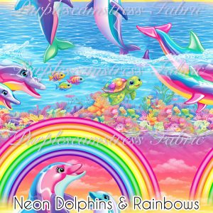 Neon Dolphins & Rainbows - Fabric