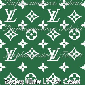 Boujee White LV on Green - Cotton Lycra