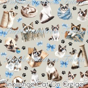 Snowshoe Cat on Greige - Fabric