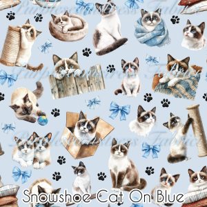 Snowshoe Cat on Blue - Fabric