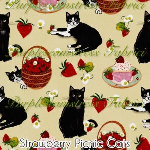 Strawberry Picnic Cats - Fabric