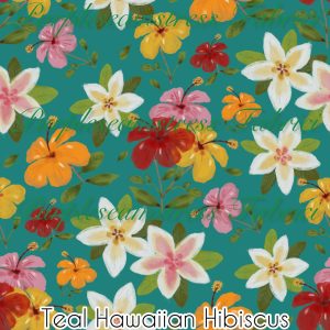 Teal Hawaiian Hibiscus - Fabric