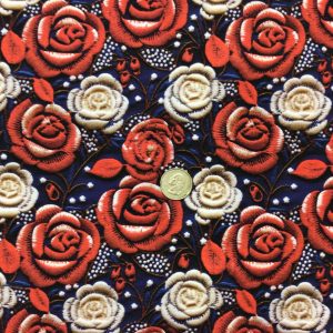RTS Faux 4th Floral Embroidery Cotton Lycra - Fabric
