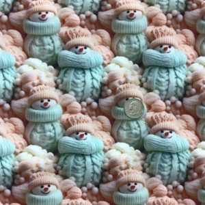 RTS Faux Knitted Pastel Snowmen Cotton Woven - Fabric