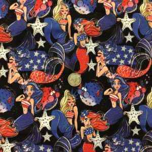 RTS Patriotic Mermaids Cotton Lycra - Fabric