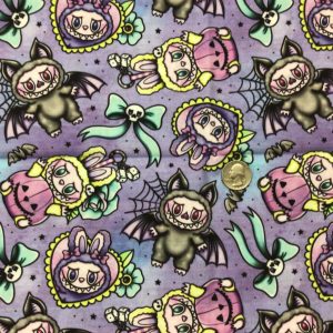 RTS Purple Labubu Bats Cotton Woven - Fabric