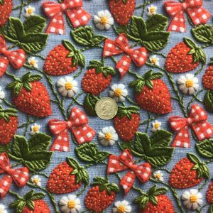 RTS Checkered Bow Strawberries Double Brushed Poly - Fabric